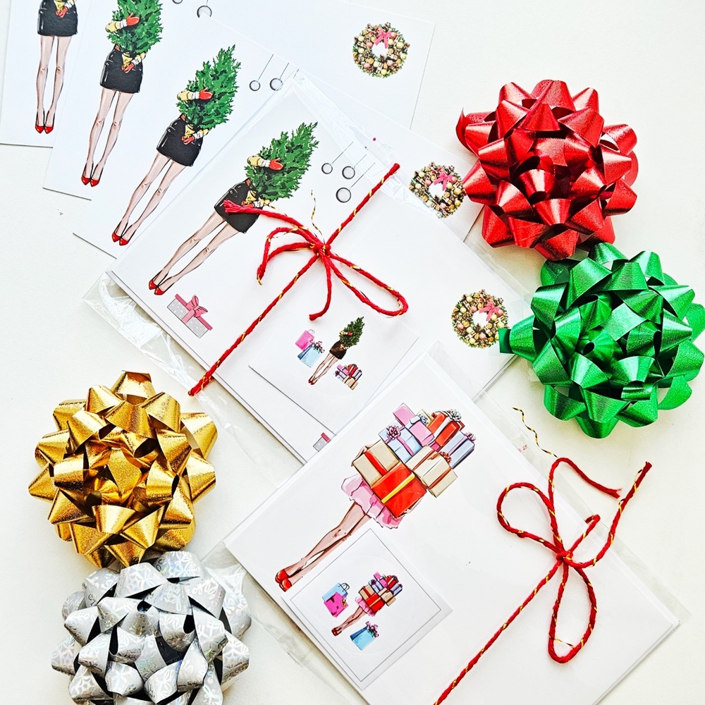 x12 Pretty Fashion Christmas Card Set Fashionista Holiday Boxed Stationery Set